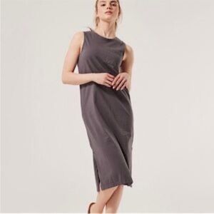 Pact Organic Cotton Charcoal Grey Midi Tank Dress Pocket Front Slit S